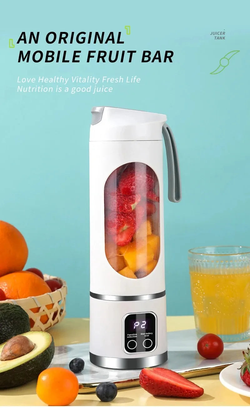 10 Blades Portable Fruit Juicer 450ml Capacity 3 Gears USB Rechargeable Blender Ice Crusher for Shakes and Smoothies Juicer Cup