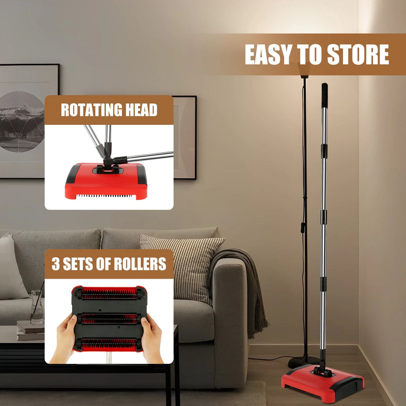 Carpet Floor Sweeper with Horsehair Manual Carpet Sweeper Cleaner Non-Electric Carpet Broom Sweeper Hand Push Automatic Broom