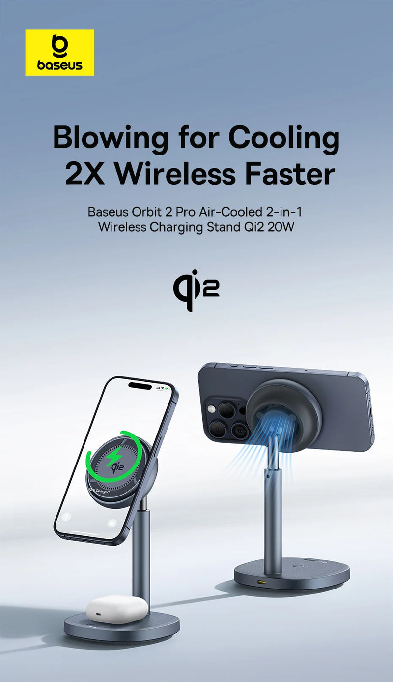 Baseus Qi2 15W Magnetic Wireless Charger 20W 2-in-1 Phone Earphone Wireless Charging Stand For iPhone 12 13 14 15  AirPods Pro