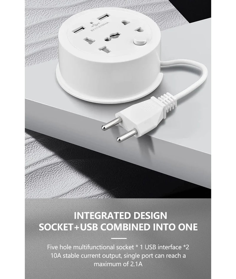 Travel Adapter Socket , EU Plug, Multifunctional 10A Socket with USB Power Portable Outlet with Cable 1.5m