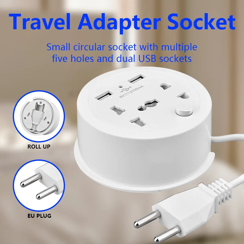 Travel Adapter Socket , EU Plug, Multifunctional 10A Socket with USB Power Portable Outlet with Cable 1.5m