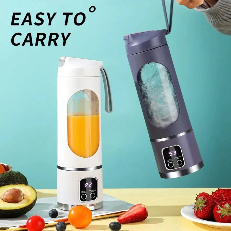 10 Blades Portable Fruit Juicer 450ml Capacity 3 Gears USB Rechargeable Blender Ice Crusher for Shakes and Smoothies Juicer Cup