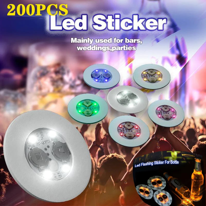 1-200PCS LED Coaster Lights Colorful Glowing Wine Bottle Stickers Bar Wedding Party Lighting Glowing Wine Bottle Stickers