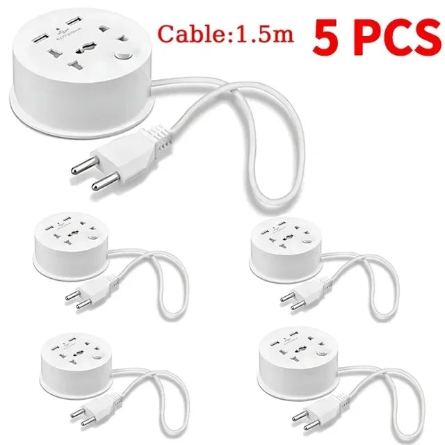 Travel Adapter Socket , EU Plug, Multifunctional 10A Socket with USB Power Portable Outlet with Cable 1.5m