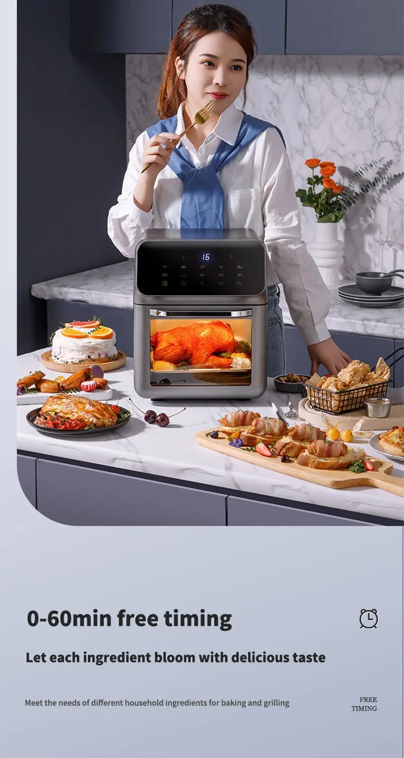 10L Large Capacity Electric Air Fryers Oil-free Automatic Household Kitchen 360°Baking Convection Oven Deep Fryer without Oil