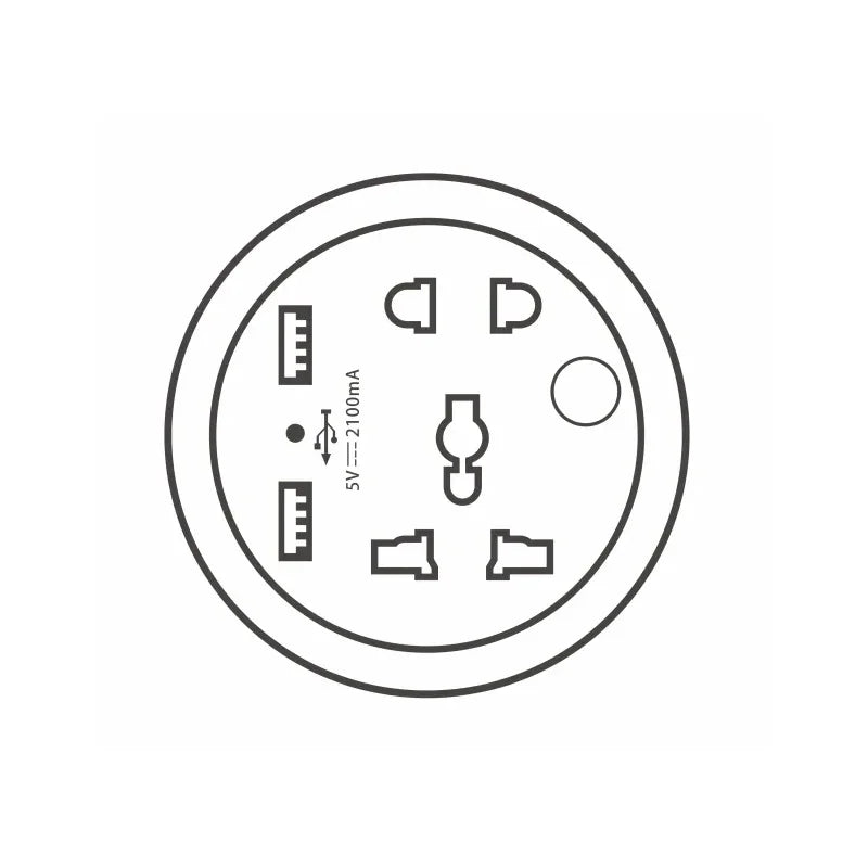 Travel Adapter Socket , EU Plug, Multifunctional 10A Socket with USB Power Portable Outlet with Cable 1.5m