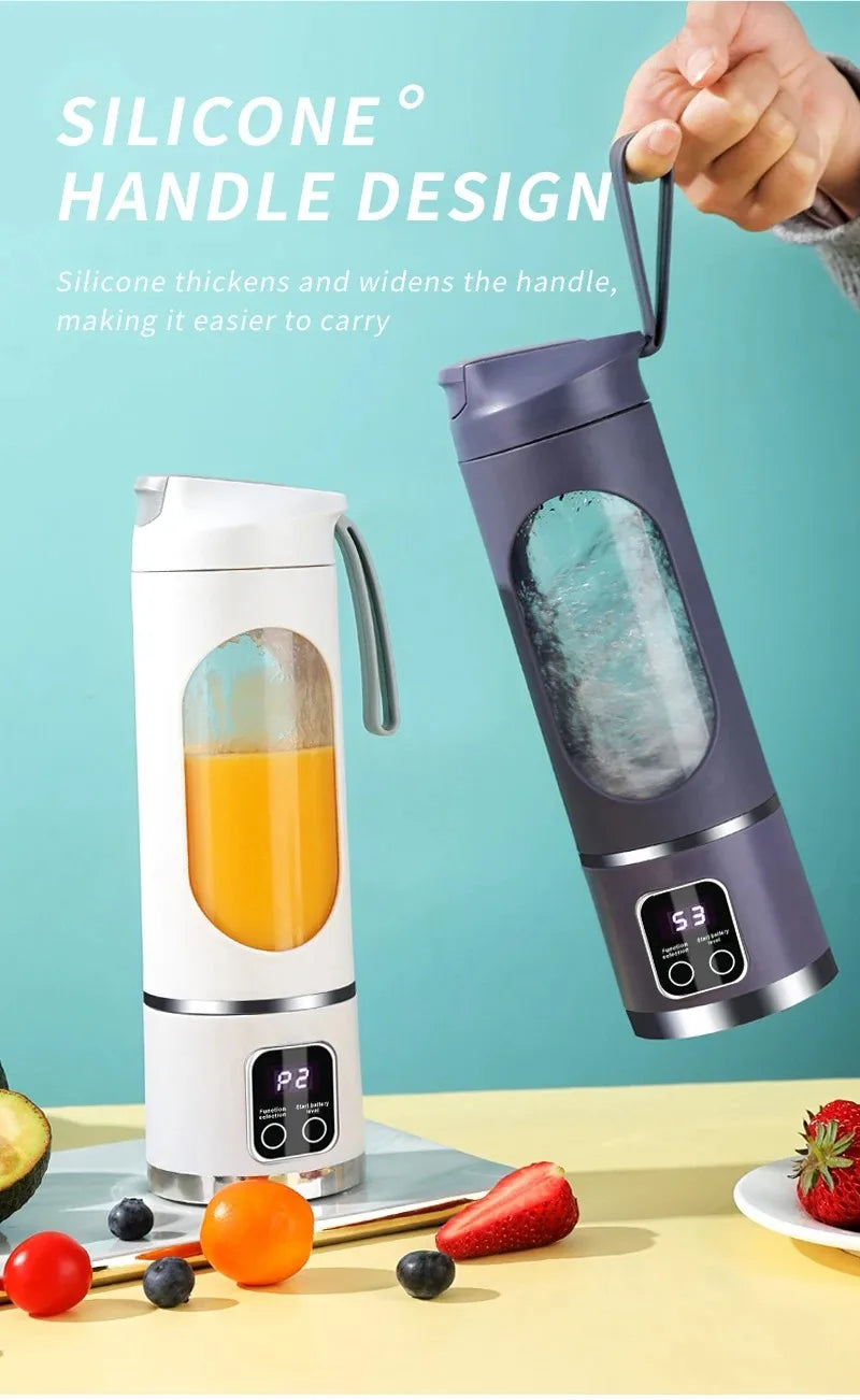 10 Blades Portable Fruit Juicer 450ml Capacity 3 Gears USB Rechargeable Blender Ice Crusher for Shakes and Smoothies Juicer Cup