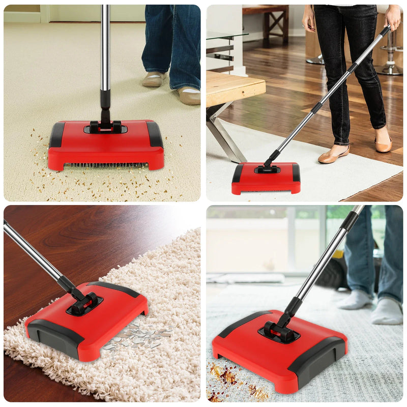 Carpet Floor Sweeper with Horsehair Manual Carpet Sweeper Cleaner Non-Electric Carpet Broom Sweeper Hand Push Automatic Broom