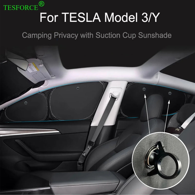 For Tesla Model3/Y 2017-2024 Privacy Sun Shade Custom-Fit with Suction Cup Side Window Sunshade Blind Shading for Camping Hiking