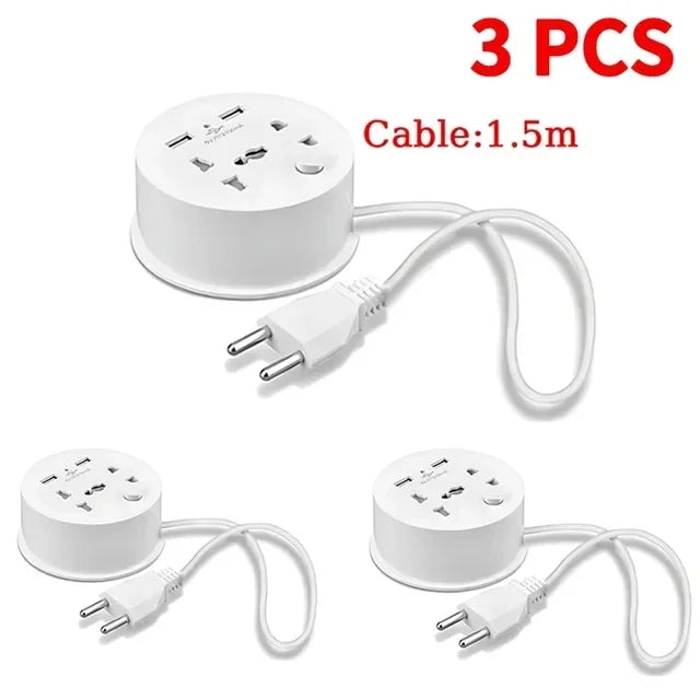 Travel Adapter Socket , EU Plug, Multifunctional 10A Socket with USB Power Portable Outlet with Cable 1.5m