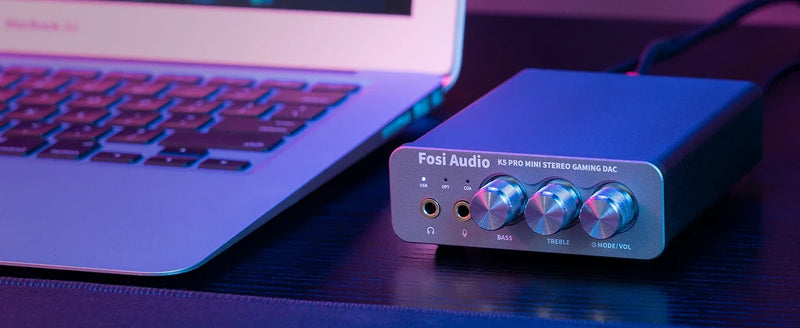 Fosi Audio K5 PRO USB Gaming DAC With Microphone Headphone Amplifier Mini Audio DAC for PS5 Desktop Powered Active Speakers