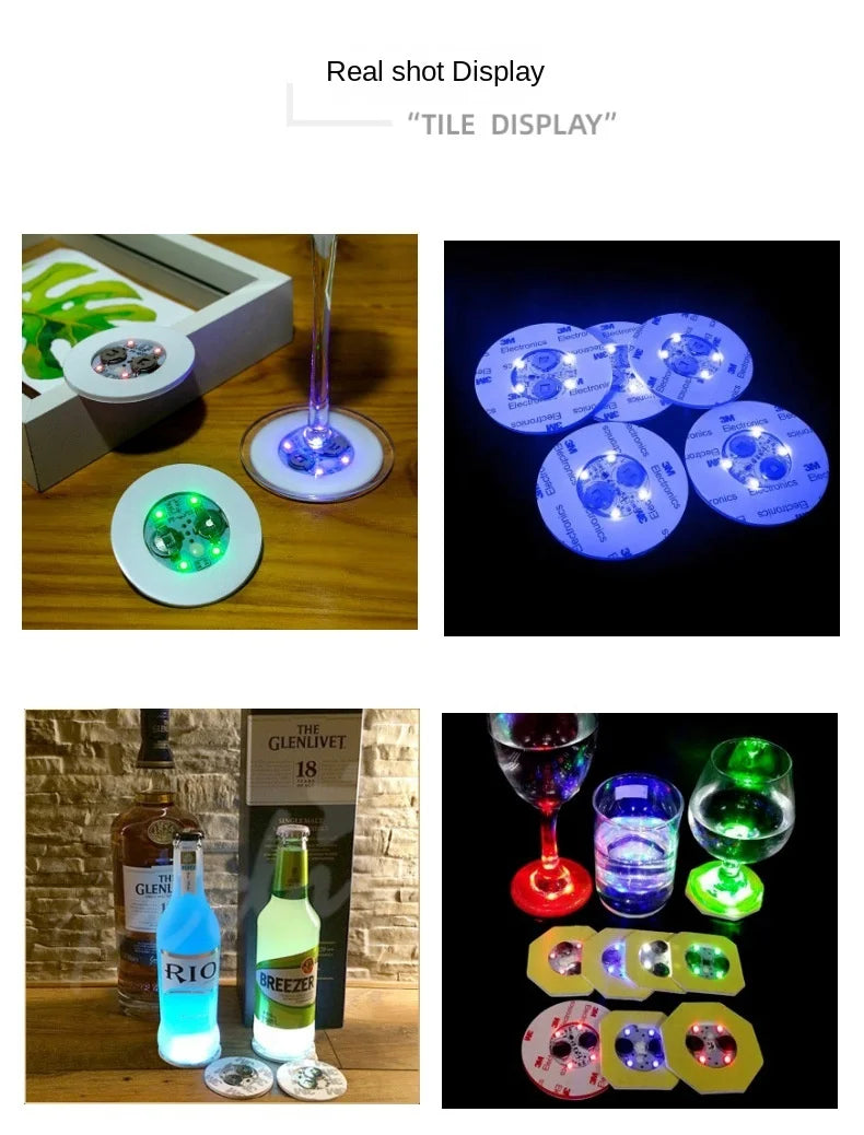 1-200PCS LED Coaster Lights Colorful Glowing Wine Bottle Stickers Bar Wedding Party Lighting Glowing Wine Bottle Stickers