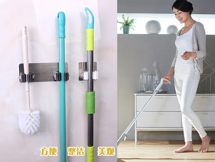 Wall Mounted Mop Organizer Holder Brush Broom Hanger Home Storage Rack Bathroom Suction Hanging Pipe Hooks Household Tools Home