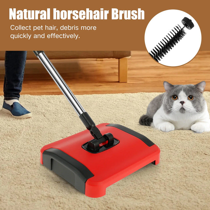 Carpet Floor Sweeper with Horsehair Manual Carpet Sweeper Cleaner Non-Electric Carpet Broom Sweeper Hand Push Automatic Broom