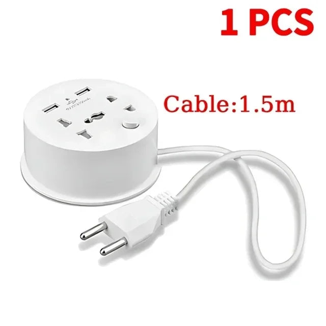 Travel Adapter Socket , EU Plug, Multifunctional 10A Socket with USB Power Portable Outlet with Cable 1.5m