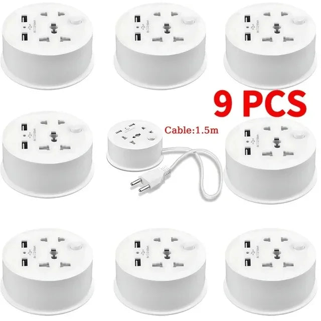 Travel Adapter Socket , EU Plug, Multifunctional 10A Socket with USB Power Portable Outlet with Cable 1.5m