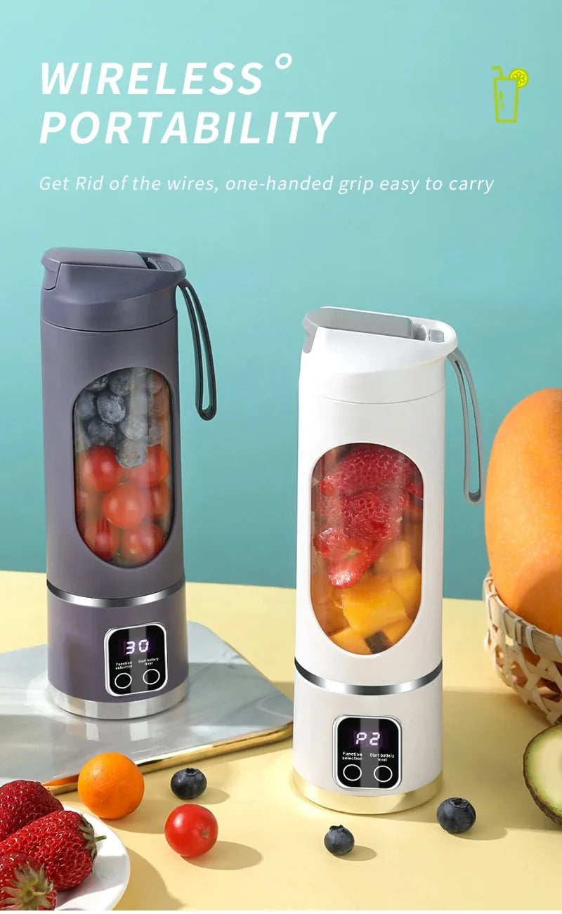 10 Blades Portable Fruit Juicer 450ml Capacity 3 Gears USB Rechargeable Blender Ice Crusher for Shakes and Smoothies Juicer Cup