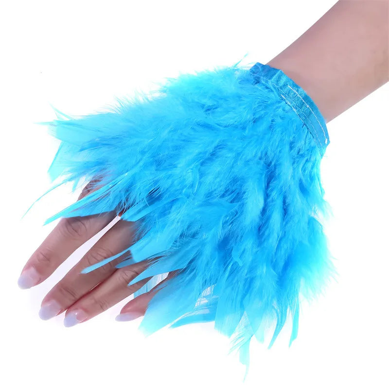 Ostrich Feather Cuff Wrist Sleeve Women Real Fur Ostrich Feather Cuffs Feather Cuff Snap Bracelet Clap On Satin Shirts Elegant